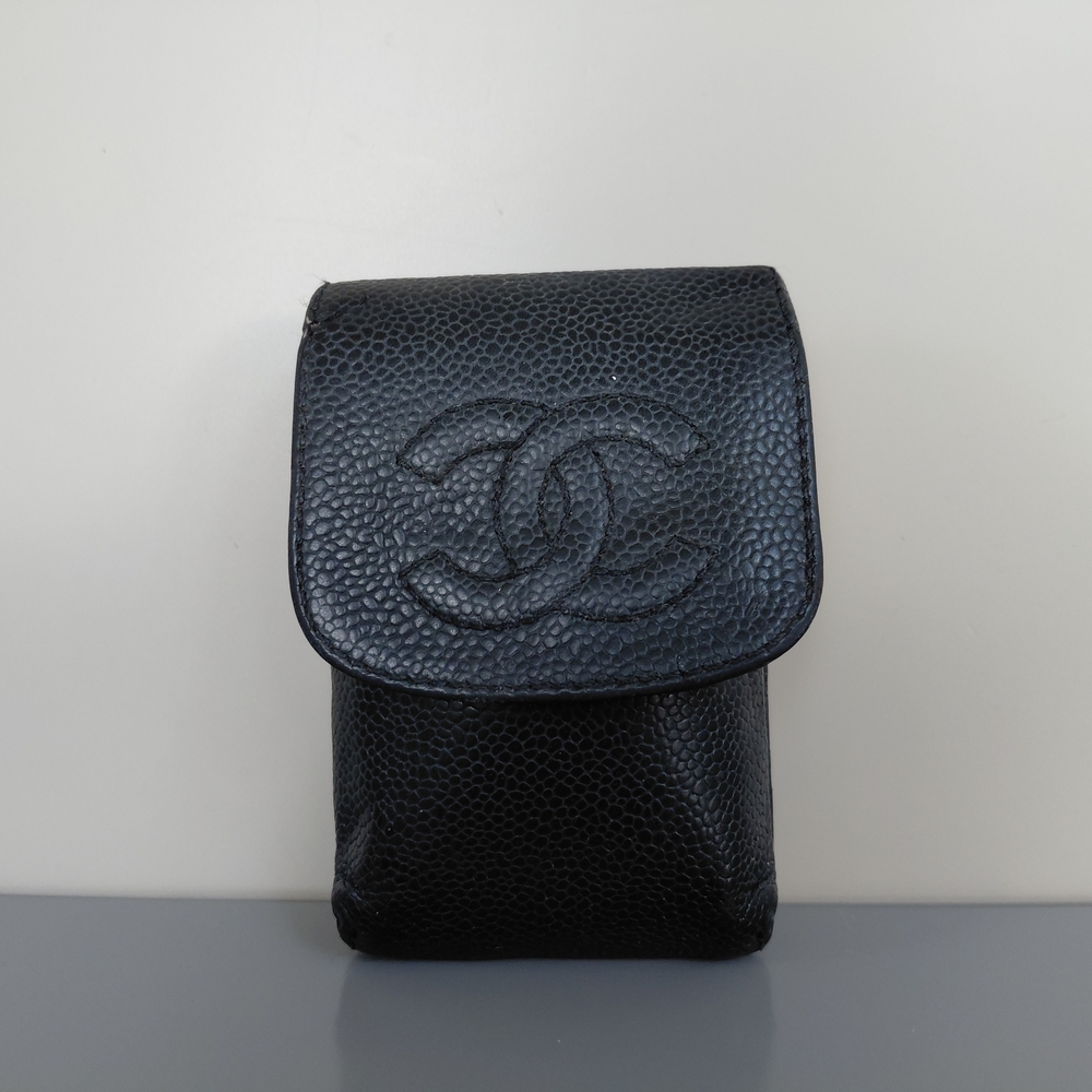 CHANEL Textured Black Leather Case
